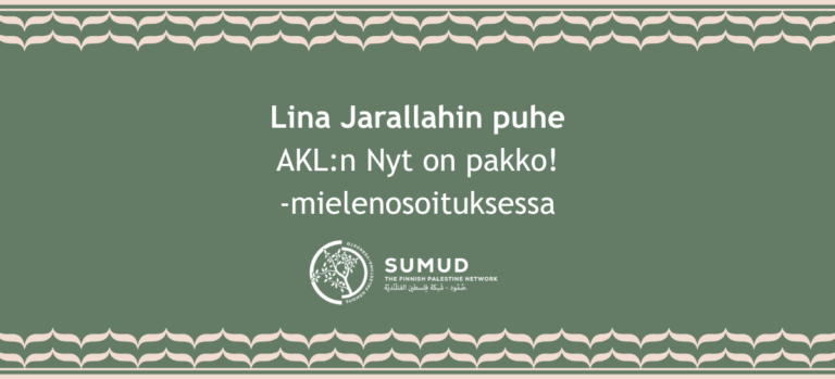 Lina Jarallahin puhe Aseistakieltäytyjä­liiton Nyt on pakko! -mielenosoituksessa